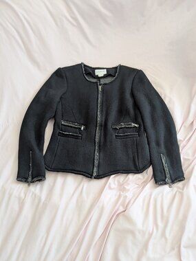 Club Monaco Black Textured Knit Zip Moto Jacket